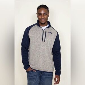 Patagonia Men's Better 1/4 Zip Up Sweater Fleece Pullover in Navy and Gray Med.